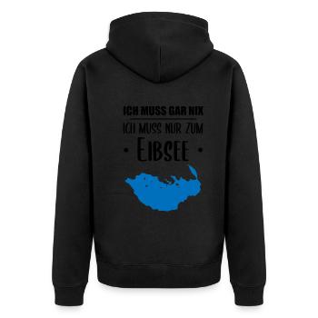 "Ich muss nur zum Eibsee" - Berge und See Design - Unisex Premium Bio Zip Hoodie - Schwarz - Hinten - Nico (187cm)