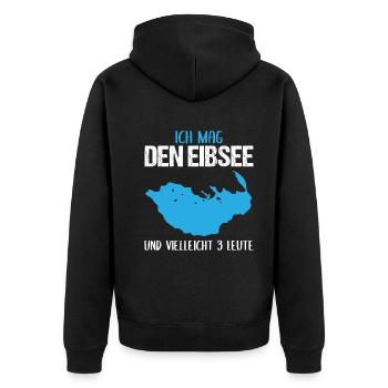 Eibsee und 3 Freunde - Ein Ort, wenige Menschen - Unisex Premium Bio Zip Hoodie - Schwarz - Hinten - Nico (187cm)
