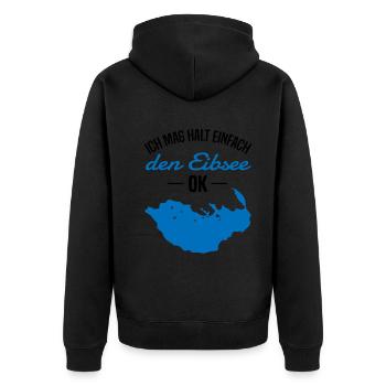 Eibsee Liebe Unverblümt - Natur und Entspannung - Unisex Premium Bio Zip Hoodie - Schwarz - Hinten - Nico (187cm)