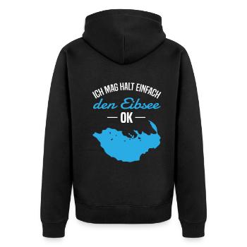 Eibsee Liebe Unverblümt - Natur und Entspannung - Unisex Premium Bio Zip Hoodie - Schwarz - Hinten - Nico (187cm)
