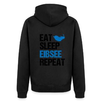 Lebenszyklus am Eibsee - Eat, Sleep, Repeat - Unisex Premium Bio Zip Hoodie - Schwarz - Hinten - Nico (187cm)