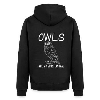 Eulen Spirit Animal - Mystisches Geschenk - Unisex Premium Bio Zip Hoodie - Schwarz - Hinten - Nico (187cm)
