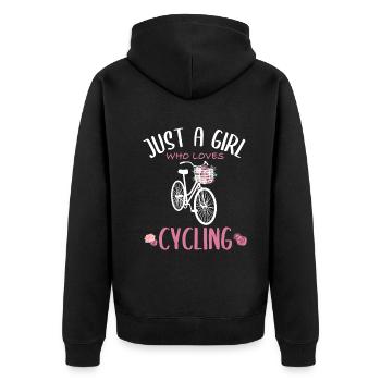 "Just A Girl Who Loves Cycling" Flower Edition - Unisex Premium Organic Zip Hoodie - black - Back - Nico (187cm)