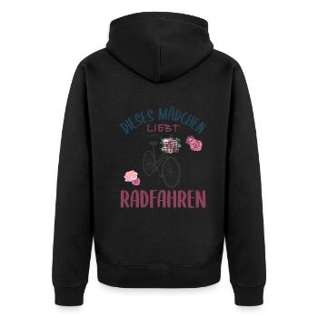 "Dieses Mädchen Liebt Radfahren" Floral - Unisex Premium Bio Zip Hoodie - Schwarz - Hinten - Nico (187cm)