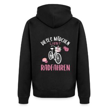 "Dieses Mädchen Liebt Radfahren" Floral - Unisex Premium Bio Zip Hoodie - Schwarz - Hinten - Nico (187cm)