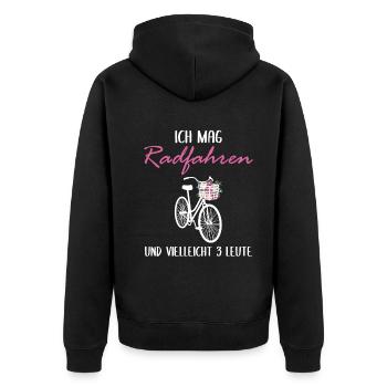 Ich Mag Radfahren und Vielleicht 3 Leute - Unisex Premium Bio Zip Hoodie - Schwarz - Hinten - Nico (187cm)