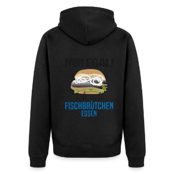 Fischbrötchen als Priorität - Lebensmotto - Unisex Premium Bio Zip Hoodie - Schwarz - Hinten - Nico (187cm)