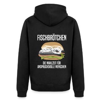 Fischbrötchen für Feinschmecker Geschenk - Unisex Premium Bio Zip Hoodie - Schwarz - Hinten - Nico (187cm)
