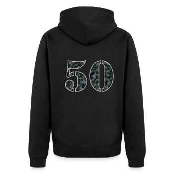 Fifty Military Style Strong Age Gift - Unisex Premium Organic Zip Hoodie - black - Back - Nico (187cm)