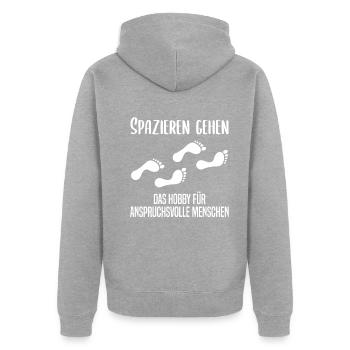 Anspruchsvolles Spazieren Geh Design - Unisex Premium Bio Zip Hoodie - Grau meliert - Hinten - Nico (187cm)