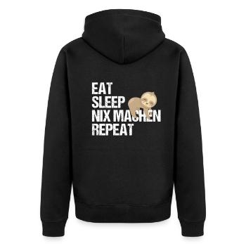 Faulbär Tagesroutine Deutsch Humor Geschenk - Unisex Premium Bio Zip Hoodie - Schwarz - Hinten - Nico (187cm)