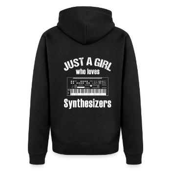 Juste une fille qui aime les synthétiseurs musique cadeau - Veste à capuche bio Premium Unisexe - noir - Dos - Nico (187cm)