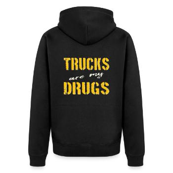 Trucks are my Drugs - Lkw Leidenschaft - Unisex Premium Bio Zip Hoodie - Schwarz - Hinten - Nico (187cm)