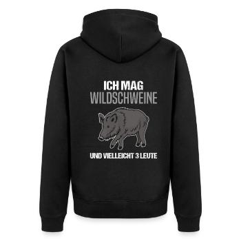 Humorvolles Wildschwein & Menschenliebhaber - Unisex Premium Bio Zip Hoodie - Schwarz - Hinten - Nico (187cm)