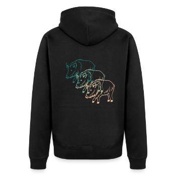 Trio von Wildschweinen Naturverbundenes Geschenk - Unisex Premium Bio Zip Hoodie - Schwarz - Hinten - Nico (187cm)
