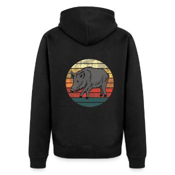 Majestätisches Wildschwein Waldliebhaber Geschenk - Unisex Premium Bio Zip Hoodie - Schwarz - Hinten - Nico (187cm)
