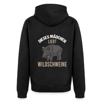 Mädchen Wildschweinliebe Charmantes Geschenk - Unisex Premium Bio Zip Hoodie - Schwarz - Hinten - Nico (187cm)