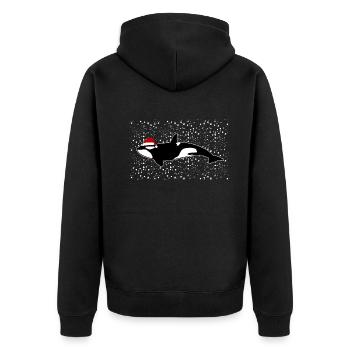 Festlicher Wal Weihnachtsmütze Schneeflocken - Unisex Premium Bio Zip Hoodie - Schwarz - Hinten - Nico (187cm)