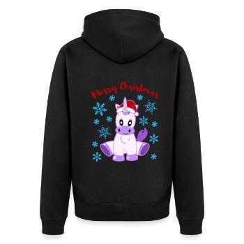 Zauberhaftes Einhornkind Merry Christmas - Unisex Premium Bio Zip Hoodie - Schwarz - Hinten - Nico (187cm)