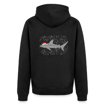 Weihnachtshai mit Mütze Schneeflockenzauber - Unisex Premium Bio Zip Hoodie - Schwarz - Hinten - Nico (187cm)