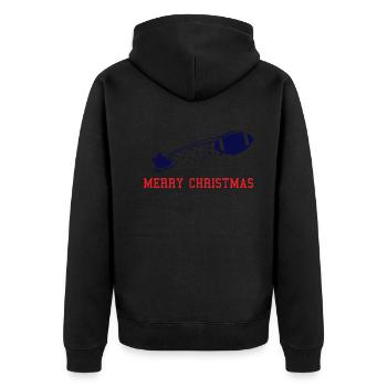 Merry Christmas Football-Zug Schlitten - Unisex Premium Bio Zip Hoodie - Schwarz - Hinten - Nico (187cm)