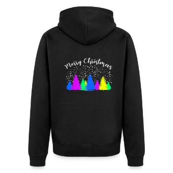 Merry Christmas Bunter Tannenwald - Unisex Premium Bio Zip Hoodie - Schwarz - Hinten - Nico (187cm)