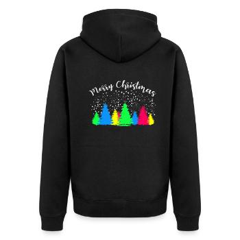 Merry Christmas Bunter Tannenwald - Unisex Premium Bio Zip Hoodie - Schwarz - Hinten - Nico (187cm)