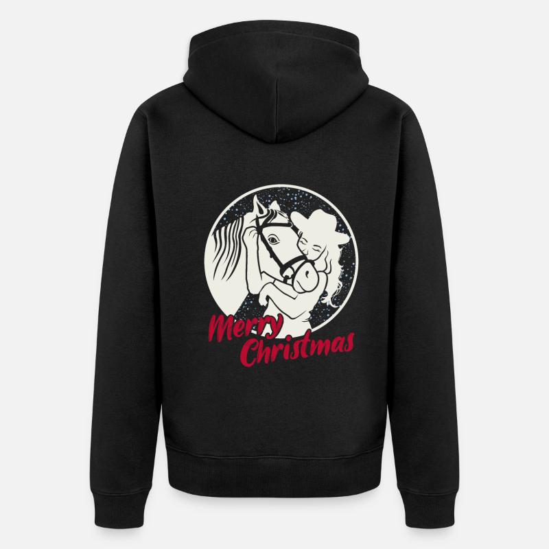 Cheval Amour Fille Joyeux Noël - Veste à capuche bio Premium Unisexe - noir