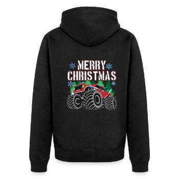 Weihnachtstruck Festliche Fahrt Geschenk - Unisex Premium Bio Zip Hoodie - Schwarz - Hinten - Nico (187cm)