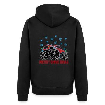 Weihnachtstruck Festliche Fahrt Geschenk - Unisex Premium Bio Zip Hoodie - Schwarz - Hinten - Nico (187cm)