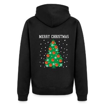 Merry Bball Xmas Tree for Sports Fans - Unisex Premium Organic Zip Hoodie - black - Back - Nico (187cm)