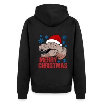 T-Rex Weihnachtsglück Urzeitlicher Festspaß - Unisex Premium Bio Zip Hoodie - Schwarz - Hinten - Nico (187cm)