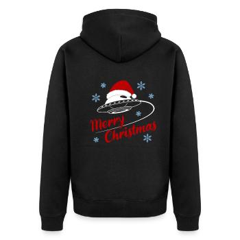 Ufo Mütze Frohes Fest Galaktischer Spaß - Unisex Premium Bio Zip Hoodie - Schwarz - Hinten - Nico (187cm)
