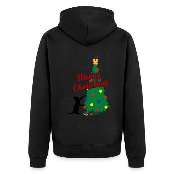 Verspielte Weihnachtskatze Frohes Fest Geschenk - Unisex Premium Bio Zip Hoodie - Schwarz - Hinten - Nico (187cm)