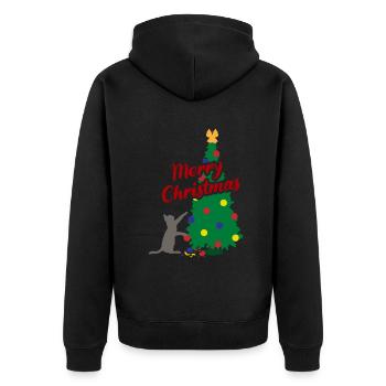 Verspielte Weihnachtskatze Frohes Fest Geschenk - Unisex Premium Bio Zip Hoodie - Schwarz - Hinten - Nico (187cm)