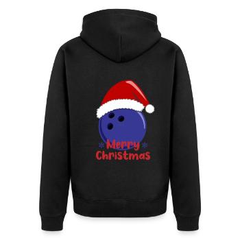 Merry Christmas Bowling Joy Blue Ball - Unisex Premium Organic Zip Hoodie - black - Back - Nico (187cm)
