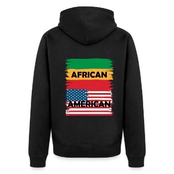 Stolze Afro-Amerik. Flaggen Kunstwerk - Unisex Premium Bio Zip Hoodie - Schwarz - Hinten - Nico (187cm)