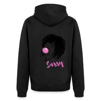 Sassy Chic with Afro Charm - Unisex Premium Organic Zip Hoodie - black - Back - Nico (187cm)