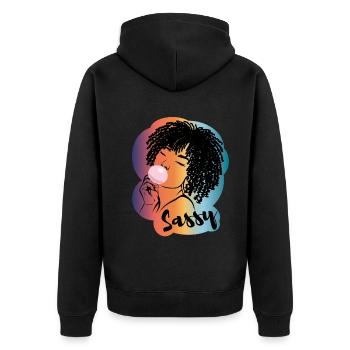 Sassy Chic with Afro Charm - Unisex Premium Organic Zip Hoodie - black - Back - Nico (187cm)