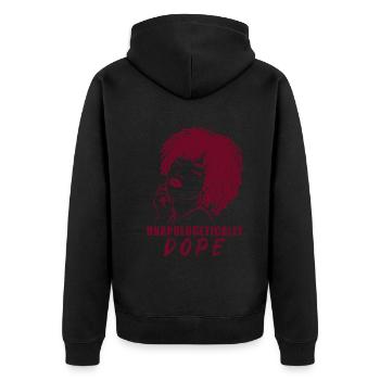 Starkes Statement Unverblümt Cool - Unisex Premium Bio Zip Hoodie - Schwarz - Hinten - Nico (187cm)