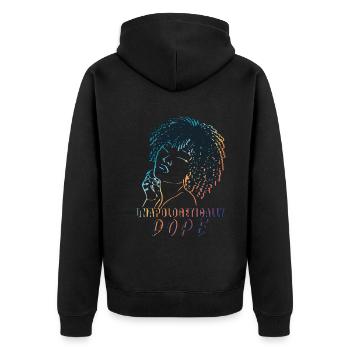 Starkes Statement Unverblümt Cool - Unisex Premium Bio Zip Hoodie - Schwarz - Hinten - Nico (187cm)
