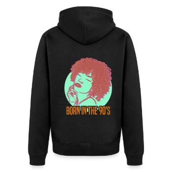 90er Geburtsjahr Ikone Stilbewusst Cool - Unisex Premium Bio Zip Hoodie - Schwarz - Hinten - Nico (187cm)