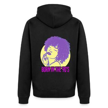 90er Geburtsjahr Ikone Stilbewusst Cool - Unisex Premium Bio Zip Hoodie - Schwarz - Hinten - Nico (187cm)