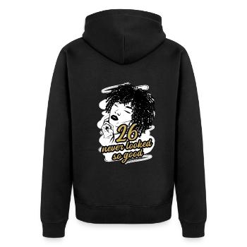 26 and Pure Glamour Celebrate in Style - Unisex Premium Organic Zip Hoodie - black - Back - Nico (187cm)