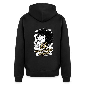 Élégant 60 ans de pouvoir femme chic - Veste à capuche bio Premium Unisexe - noir - Dos - Nico (187cm)