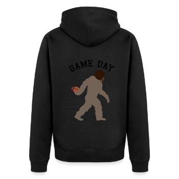 Bigfoot Quarterback Sportler Schattenbild - Unisex Premium Bio Zip Hoodie - Schwarz - Hinten - Nico (187cm)