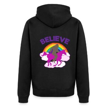 Believe in Magic Unicorn Bigfoot Mix - Unisex Premium Organic Zip Hoodie - black - Back - Nico (187cm)