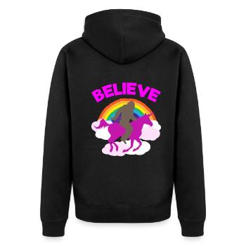 Believe in Magic Unicorn Bigfoot Mix - Unisex Premium Organic Zip Hoodie - black - Back - Nico (187cm)