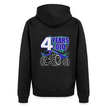 4th Birthday Monster Truck Power - Unisex Premium Organic Zip Hoodie - black - Back - Nico (187cm)