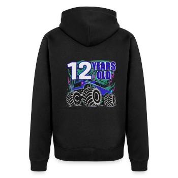 12 Years Monster Truck Party - Unisex Premium Organic Zip Hoodie - black - Back - Nico (187cm)